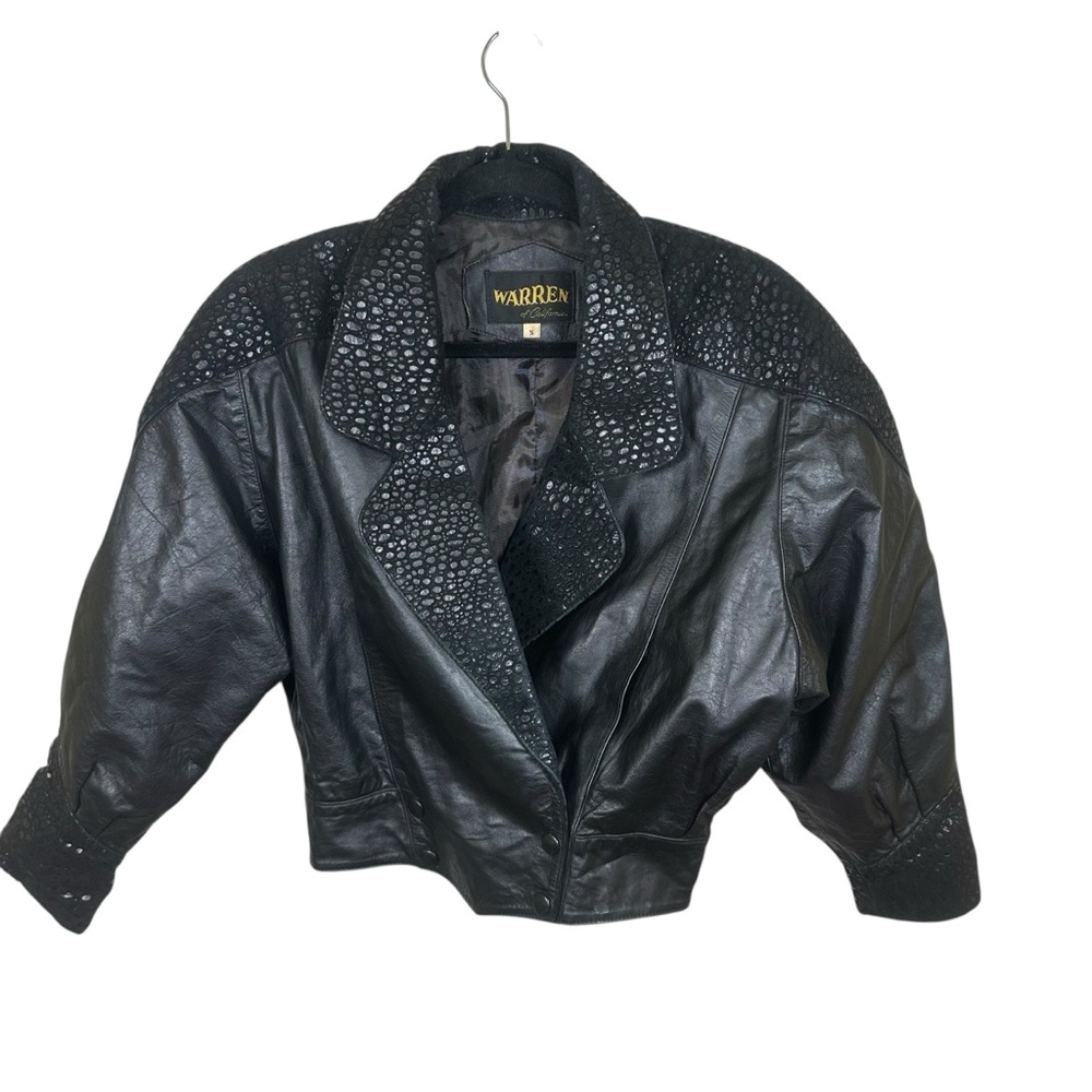 Whimsigoth Edgy Vintage Black Genuine Leather Cropped Moto Biker Jacket Size S - Picture 2 of 10
